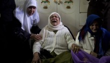 Relatives of Said Jasir, 85 years old, mourn during his funeral in the West Bank village of Kfar Qaddum, January 2, 2014. According to Palestnians medical sources, Jasir died after the Israeli army shot tear gas into his house, during a protest in the village on January 1. After inhaling tear gas Jasir was evacuated to the hospital in Nablus, were he died a few hours later. After the funeral, youth marched to the area near the settlement of Kedumim, and clashed with the Israeli army (Photo: Activestills)