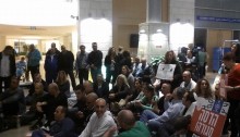 Hadasah workers protest at Ein Kerem Hospital lobby (Photo: Hadasah Union)
