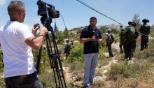 Palestinian journalists on Nakba Day in occupied territories’ village of al-Walaje, May 12, 2014 (Photo: Julie C.)