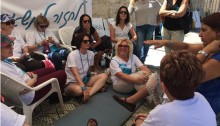Activists from Women Wage Peace in the protest camp erected outside the prime minister’s residence in Jerusalem
