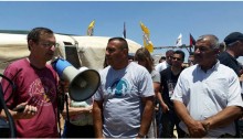 MK Khenin (left) during a demonstration on June 7, 2015, in Susiya, a Palestinian West Bank village under threat of demolition