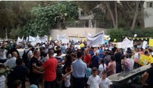 Hundreds of parents and children from Christian schools demonstrate near the Haifa home of Finance Minister Moshe Kahlon on Saturday evening, September 12.