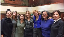 Women MKs from the opposition gather after their political victory in the Knesset on Wednesday, November 4. Second from right: MK Touma-Sliman