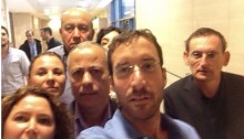 Joint List MK Dov Khenin (Hadash), right, shared a photo on Facebook of the lawmakers removed from the session, which included all the members present from Kulanu, the Zionist Union, Meretz, and the Joint List.
