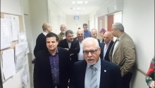 MK Ayman Odeh (first from left) during a visit by Hadash MKs to the Nazareth’s hospital, last Thursday