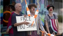 Israeli circus performers demanding the release of Palestinian colleague Abu Sakha