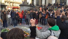 A demonstration against terrorism in Place de la Bourse, Brussels