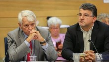 European Union ambassador to Israel Lars Faaborg-Andersen and Hadash MK Youseef Jabareen (Joint List) at the conference in the Knesset on Wednesday, July 27