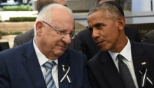 President of the State of Israel, Reuven Rivlin and the US President, Barack Obama, during the funeral for former president Shimon Peres in Jerusalem, on Friday morning, October 1