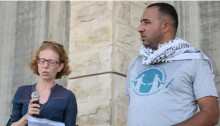 PCATI’s Director Rachel Stroumsa speaking at a Freedom March organized by Combatants for Peace and Standing Together; the event addressed the issue of administrative detentions and the rights of detainees.