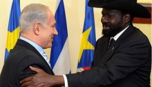 President of South Sudan Salva Kiir Mayardit with Prime Minister Benjamin Netanyahu during a visit to Israel