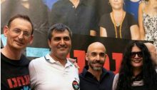 MK Dov Khenin (left) with elected Tel Aviv– Jaffa municipal council members Amir Badran, Assaf Harel and Shula Keshet who ran on the "Anahnu Ha'Ir" ("We are the city") list
