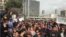 Thousands of social workers demonstrate in Tel Aviv’s Rabin Square, Monday, December 17.