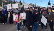 Hundreds of residents of Umm al-Fahm blocked Route 65 on Saturday, February 2, to protest police neglect of the rampant violence and crime within their community; first from the right, Hadash MK Youssef Jabareen.