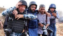 Palestinian photojournalist Moath Amarneh was seriously injured while covering protests in Surif, near the West Bank city of Hebron, November 15, 2019.