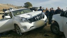 Israeli police stand next to the vehicle belonging to Yaqoub Mousa Abu al-Qee’an that rammed into officers in the Arab-Bedouin village of Umm al-Hiran in the Negev desert, January 18, 2017.