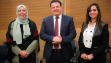 MK Ayman Odeh with two new Joint List MKs: Iman Al-Khatib (left) and Sundus Saleh