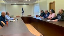 Senior lawmakers from Blue & White, MKs Ofer Shelah and Avi Nissenkorn (left) met with their counterparts in the Joint List on Wednesday MKs Mansour Abbas, Aida Touma-Sliman, Ahmad Tibi and Mtanes Shihadeh, in the Knesset, March 11, 2020.