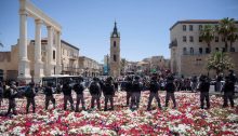 Police are deployed against demonstrators protesting the decision to demolish the ancient cemetery in Jaffa, June 12, 2020