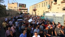 Hundreds accompany the body of Dr. Nidal Jabareen, 54, to burial hours after he died from a heart attack on Friday, September 18, when an Israeli soldier fired a concussion grenade at him.