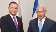 Poland’s President Andrzej Duda and former Israeli PM Benjamin Netanyahu during a meeting in New York, September 2018